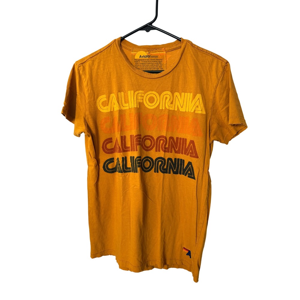 Aviator Nation T-Shirt Orange California Graphic Distressed Retro